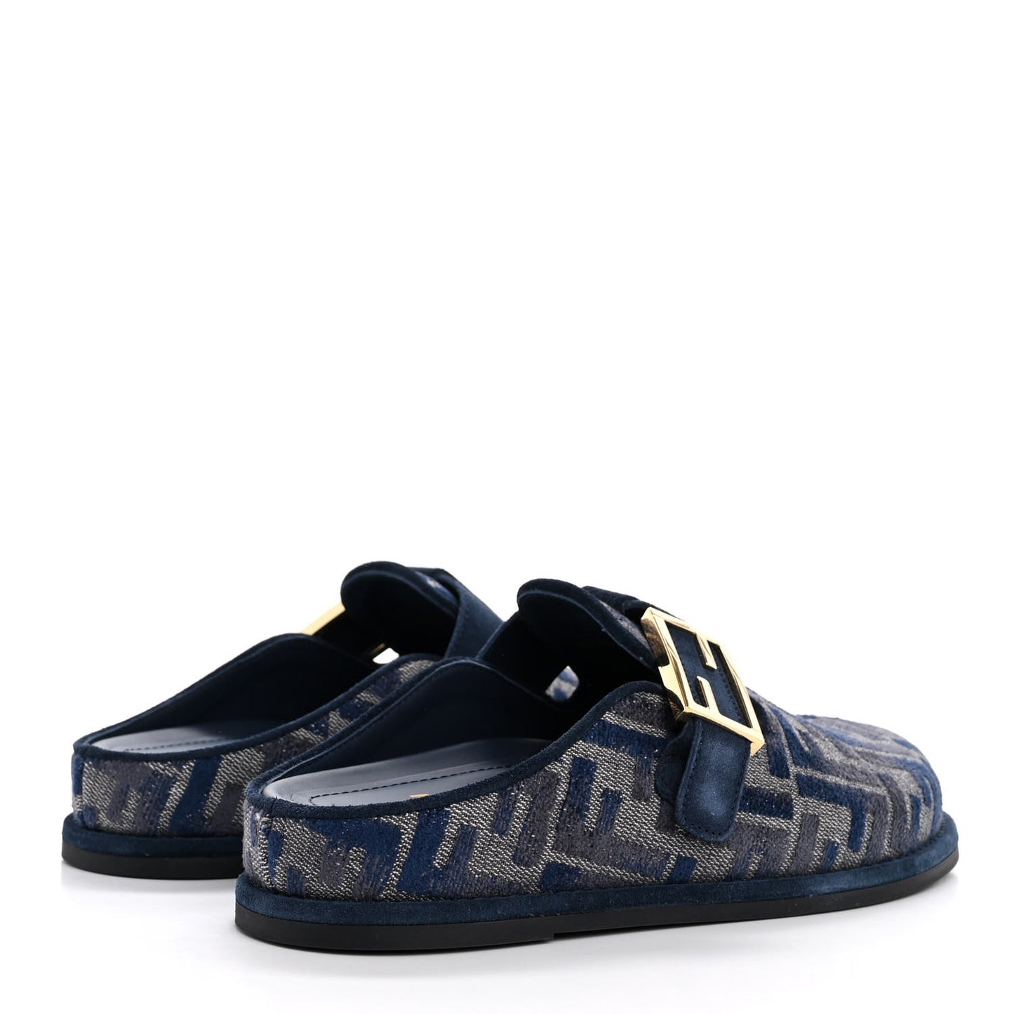 Woven Fabric FF Fendi Feel Mules 37 Grigio Blue Midnight Blue
