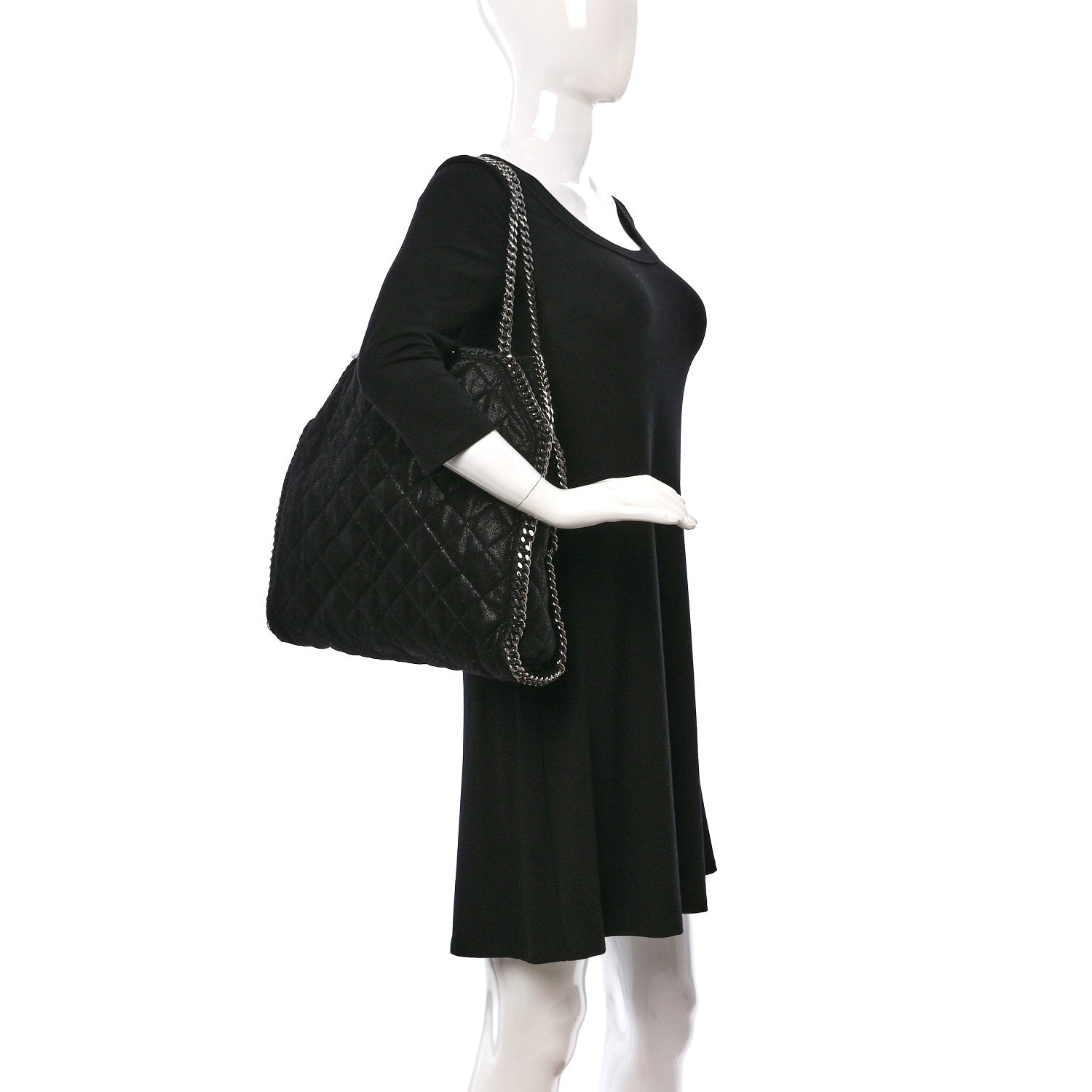 Stella McCartney Metallic Shaggy Deer Quilted Small Falabella Tote Black 2 of 9