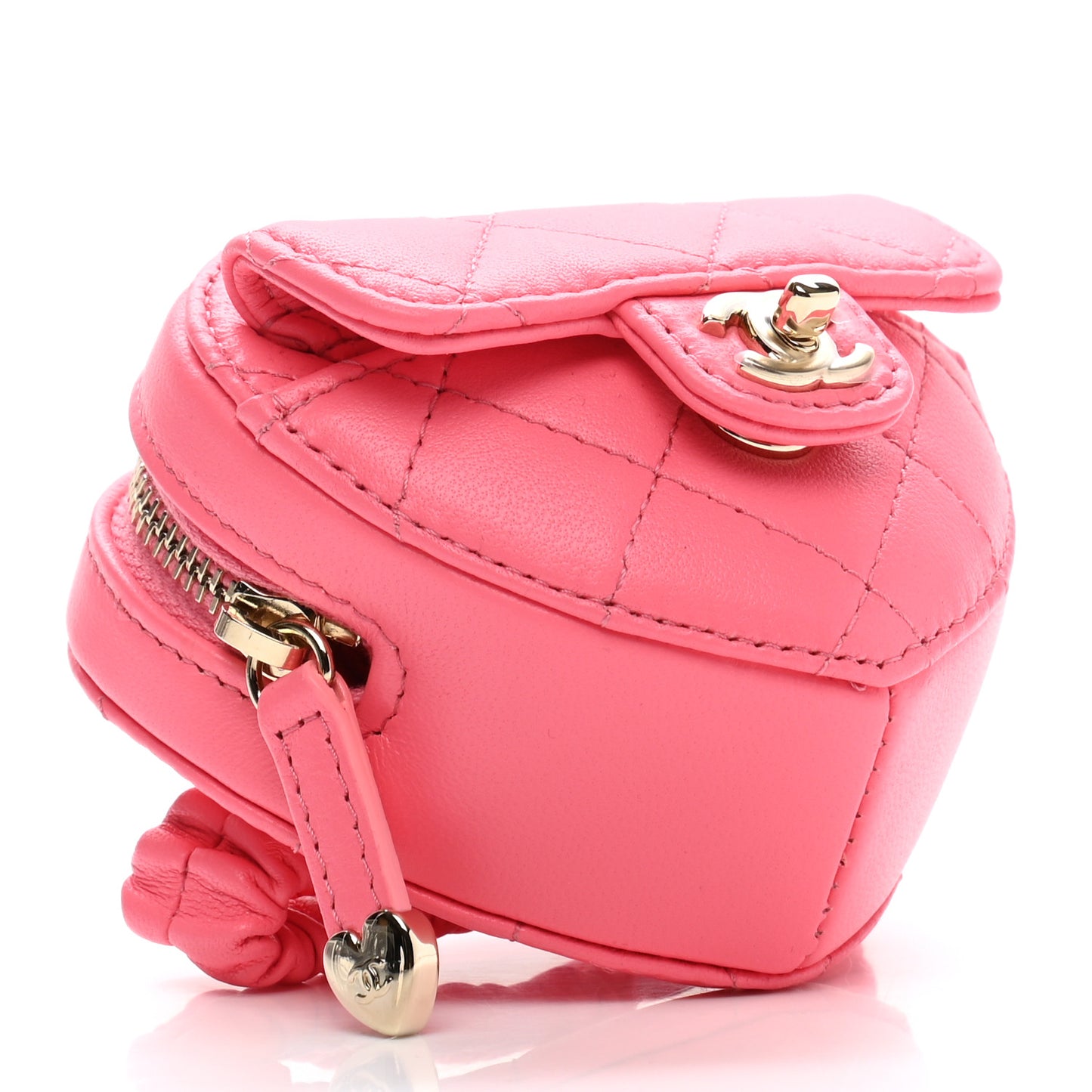 Lambskin Quilted CC In Love Heart Zipped Arm Coin Purse Pink