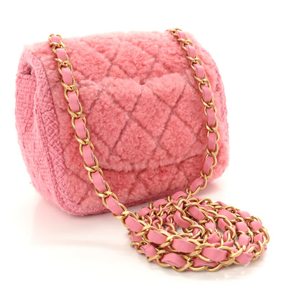 Chanel Shearling Tweed Quilted Mini Square Flap Bag Light Pink 3 of 11