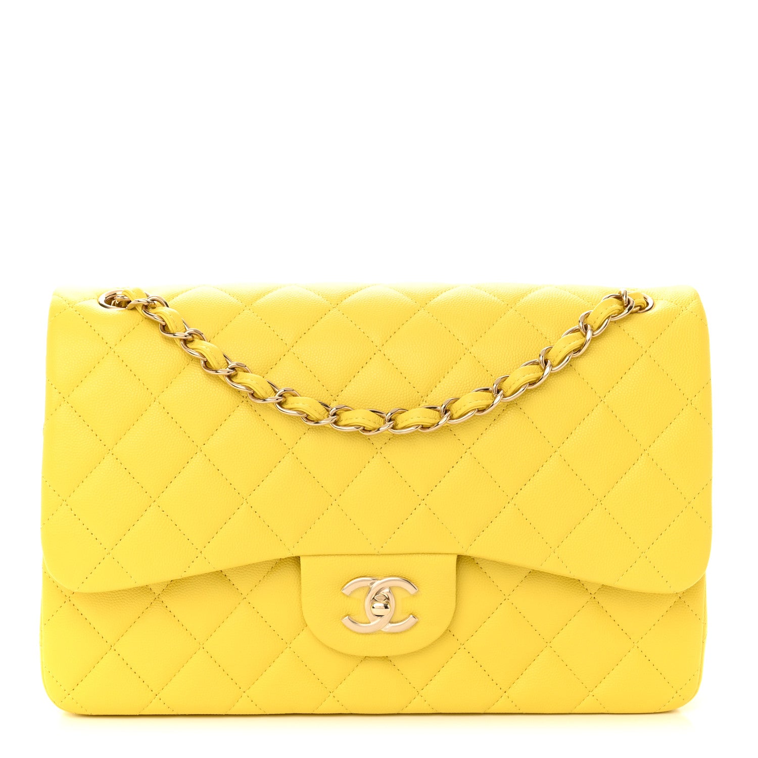 Chanel Caviar Quilted Jumbo Double Flap Yellow 1 of 11