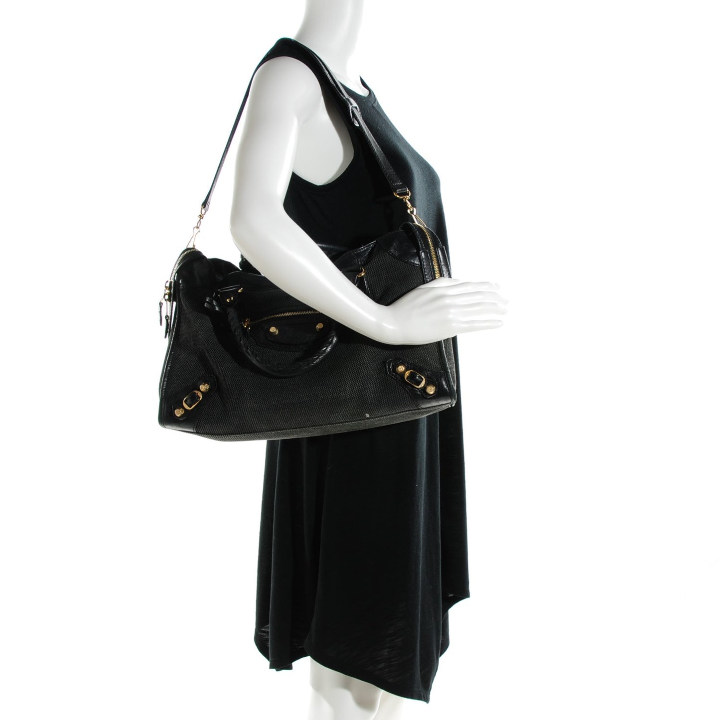 Agneau Canvas Giant 12 Gold Hardware City Black