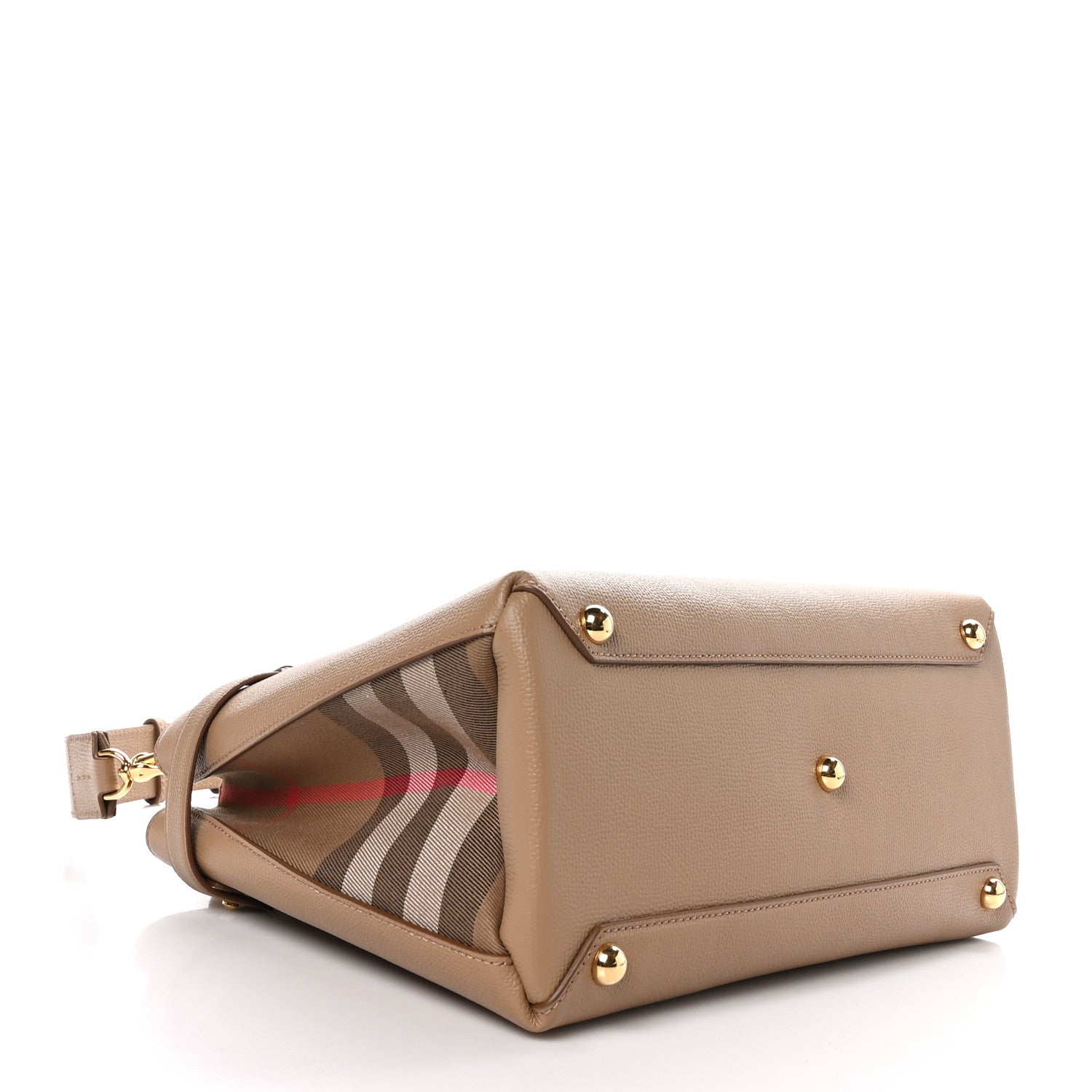 Burberry Grainy Calfskin House Check Medium Banner Tote Camel 4 of 8