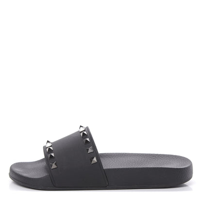 Valentino Garavani Rubber Rockstud Slide Sandals 38 Black 1 of 9