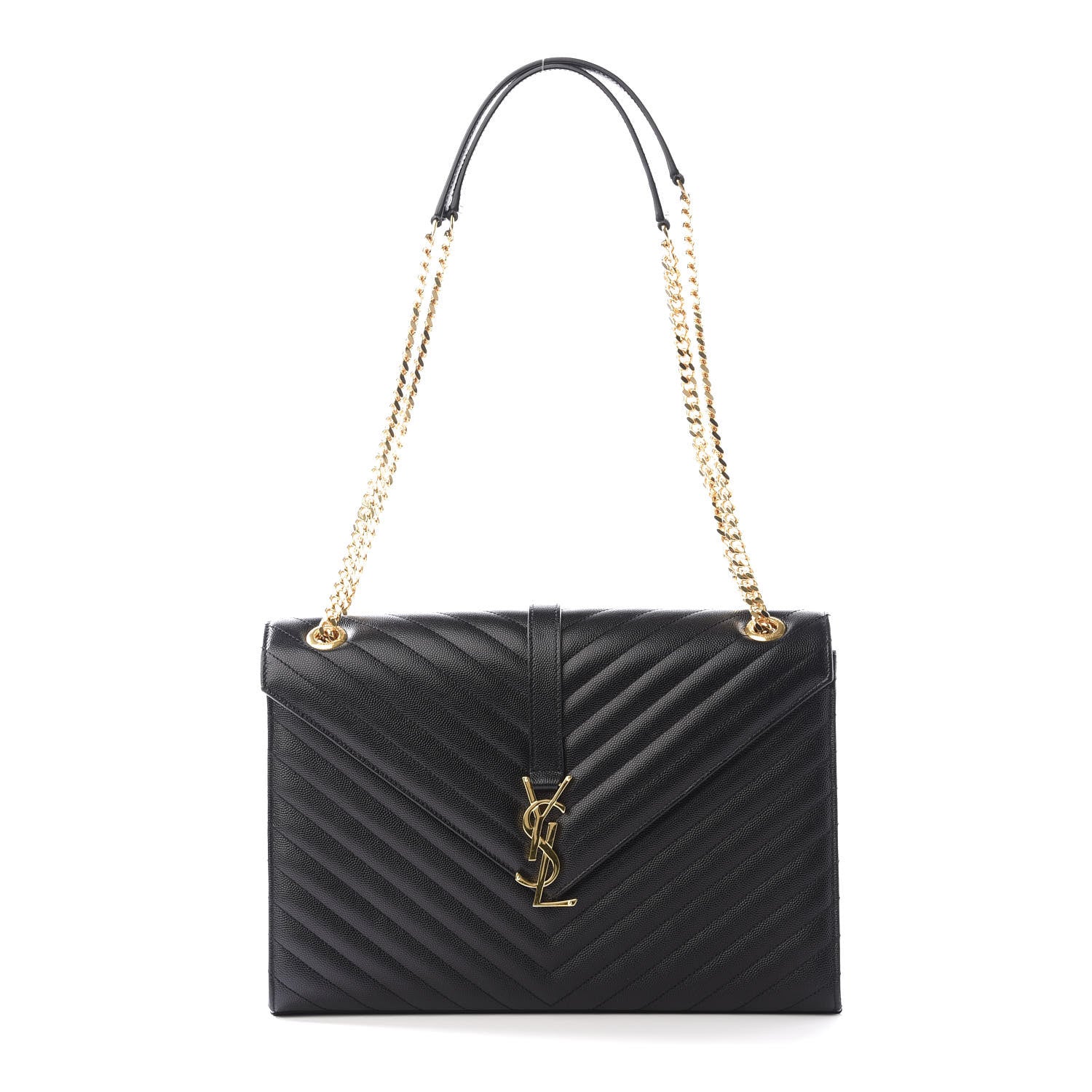 Saint Laurent Grain De Poudre Matelasse Chevron Large Monogram Satchel Black 1 of 9