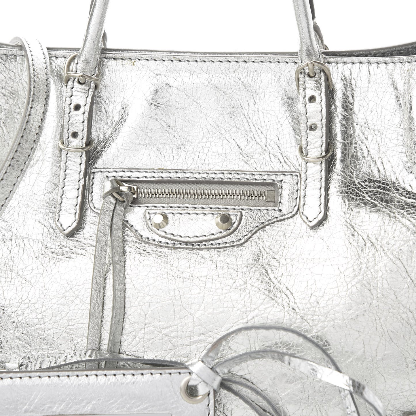 Metallic Calfskin Papier A6 Zip Around Tote Silver