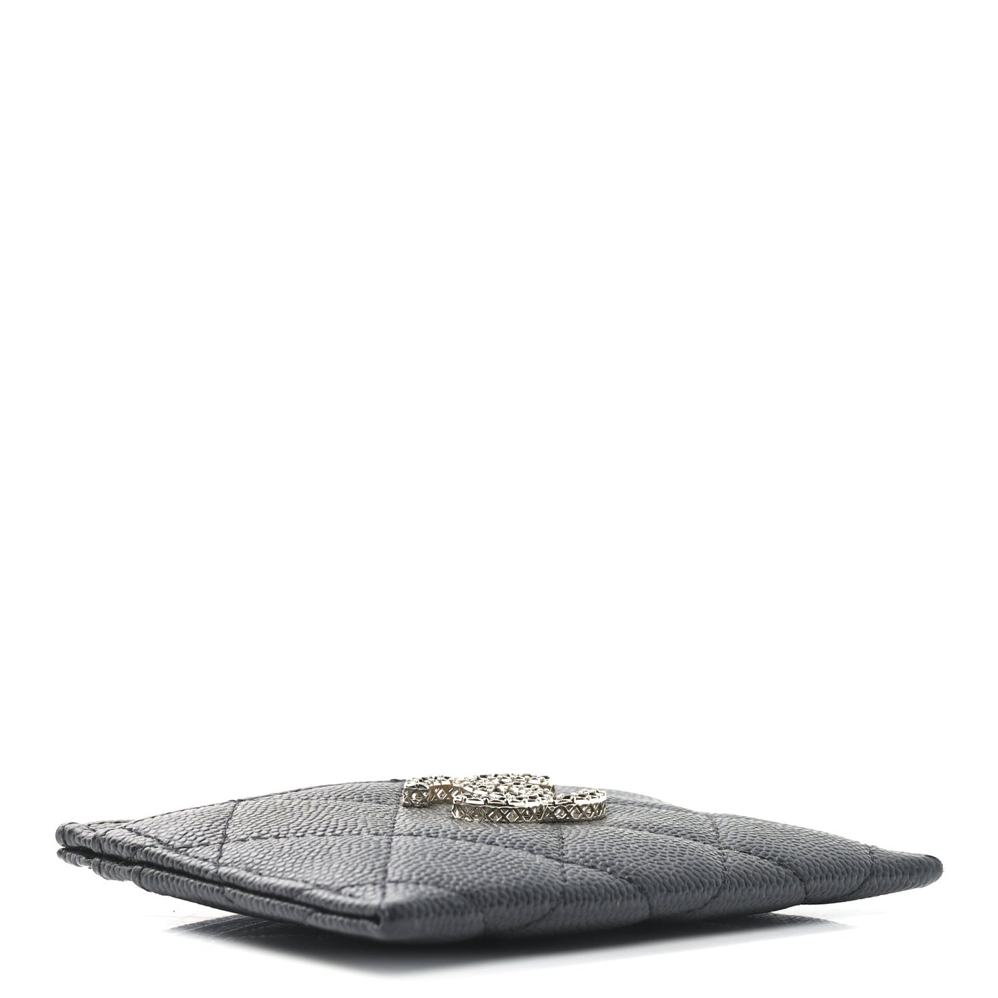Shiny Caviar Quilted Strass CC Card Holder Black