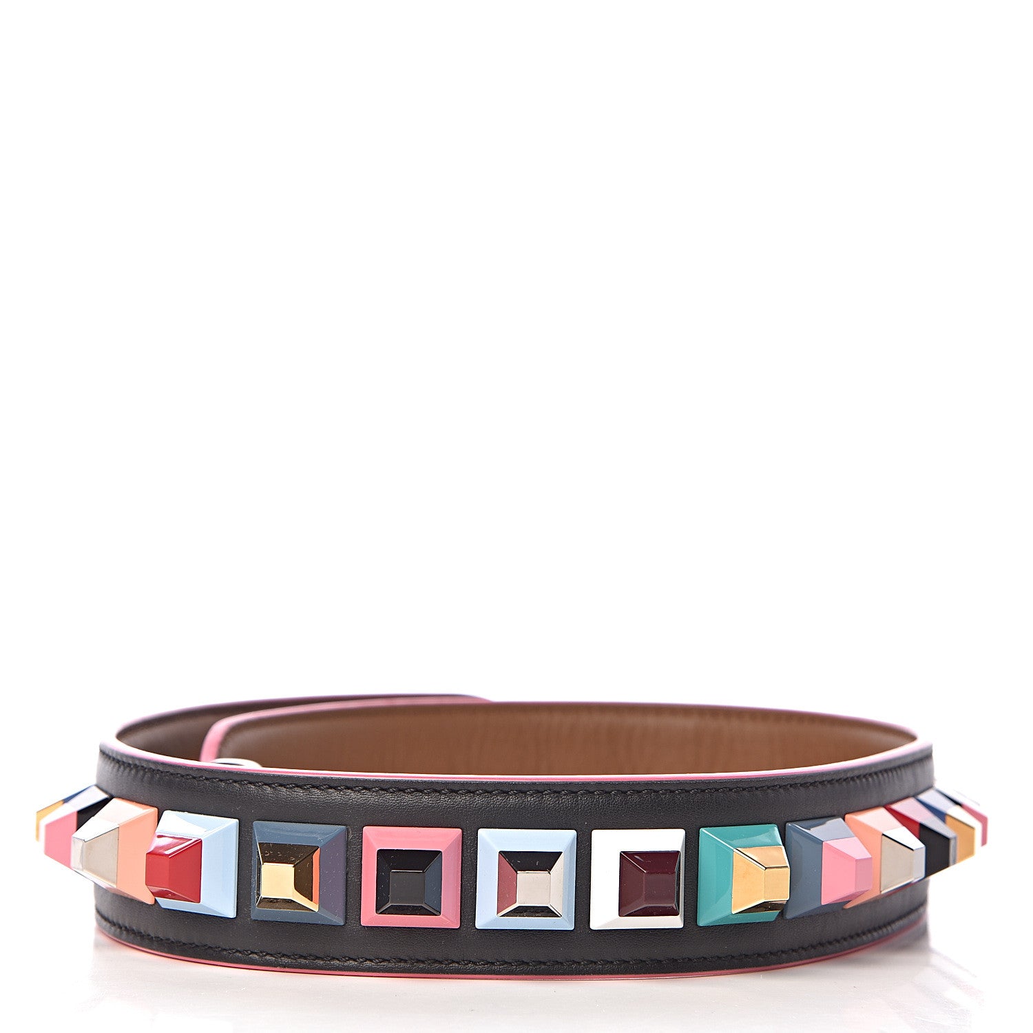 Fendi Vitello Dolce Plexiglass Bi-Color Studded Strap You Black Brownie Multicolor 2 of 3