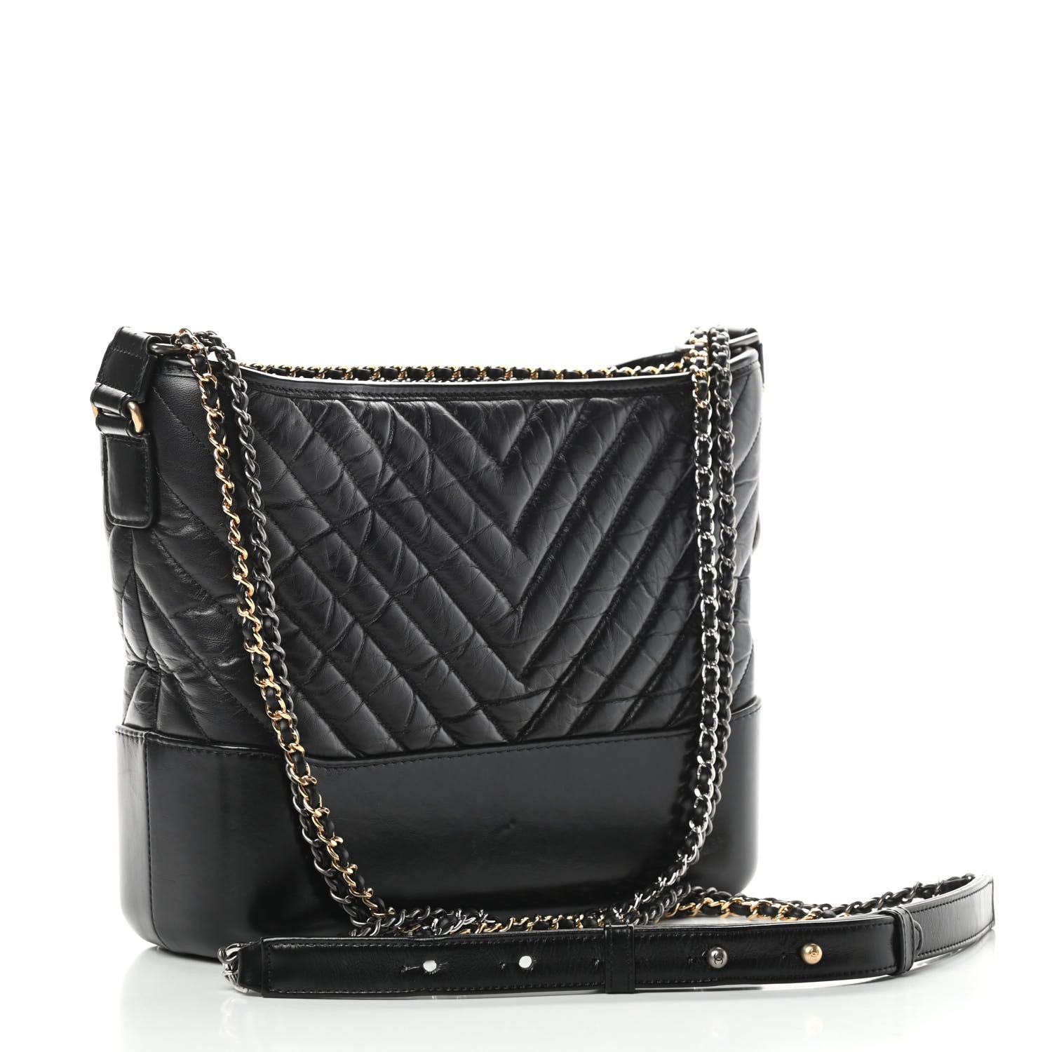 Chanel Aged Calfskin Chevron Quilted Medium Gabrielle Hobo Black 3 of 15