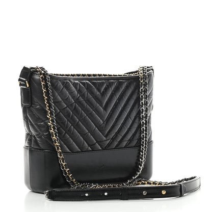 Chanel Aged Calfskin Chevron Quilted Medium Gabrielle Hobo Black 3 of 15