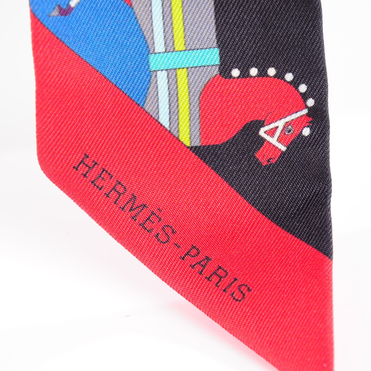 Hermes Silk Rocabar Twilly Bleu Noir Jaune 4 of 5