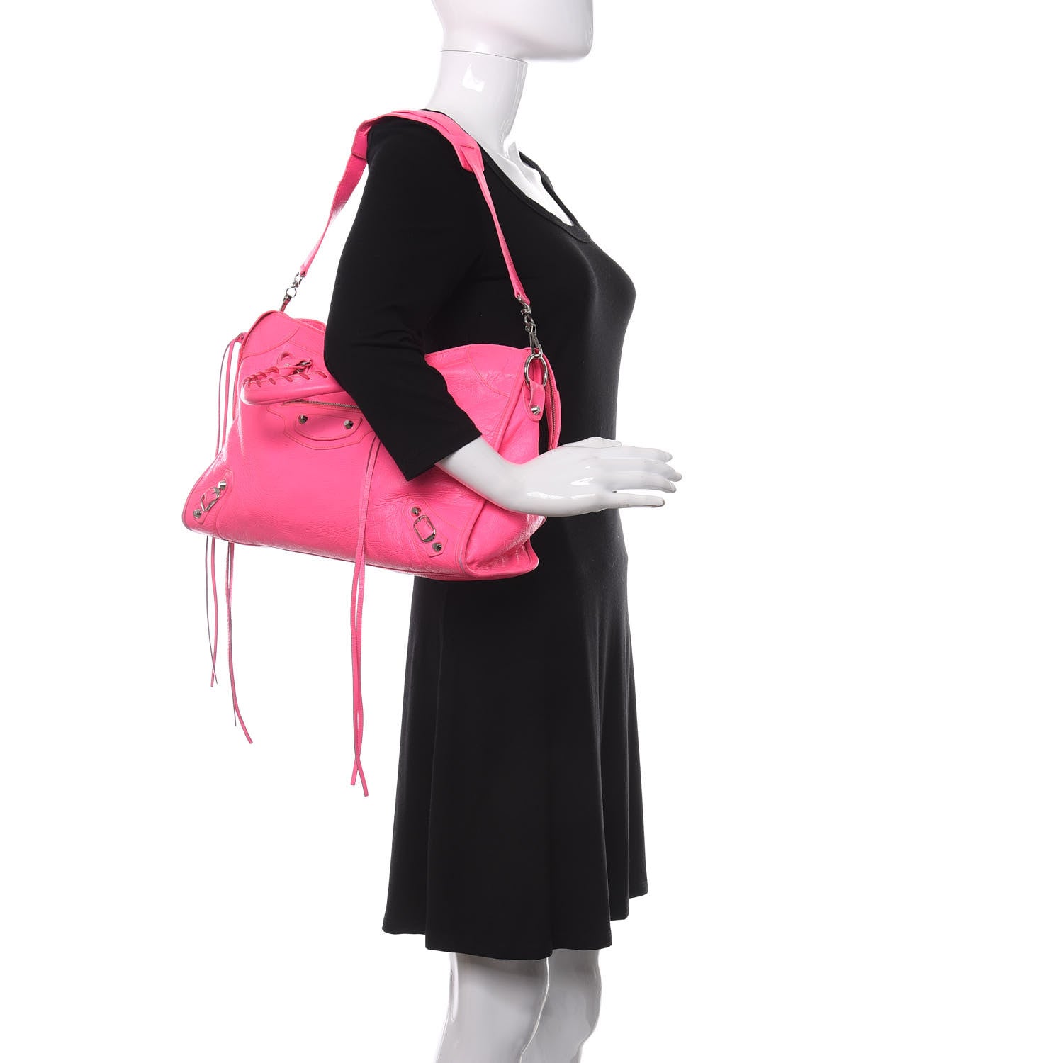 Balenciaga Agneau Classic Silver Hardware City Rose Fluo 2 of 10