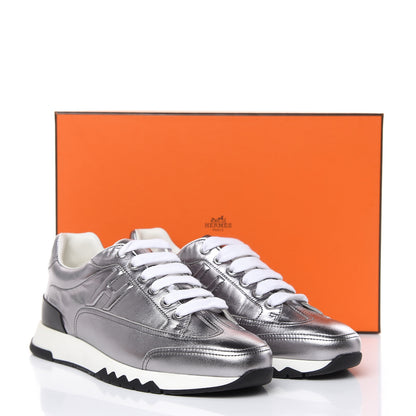 Hermes Metallic Nappa Womens Trail Sneakers 37.5 Gris Argente 8 of 8