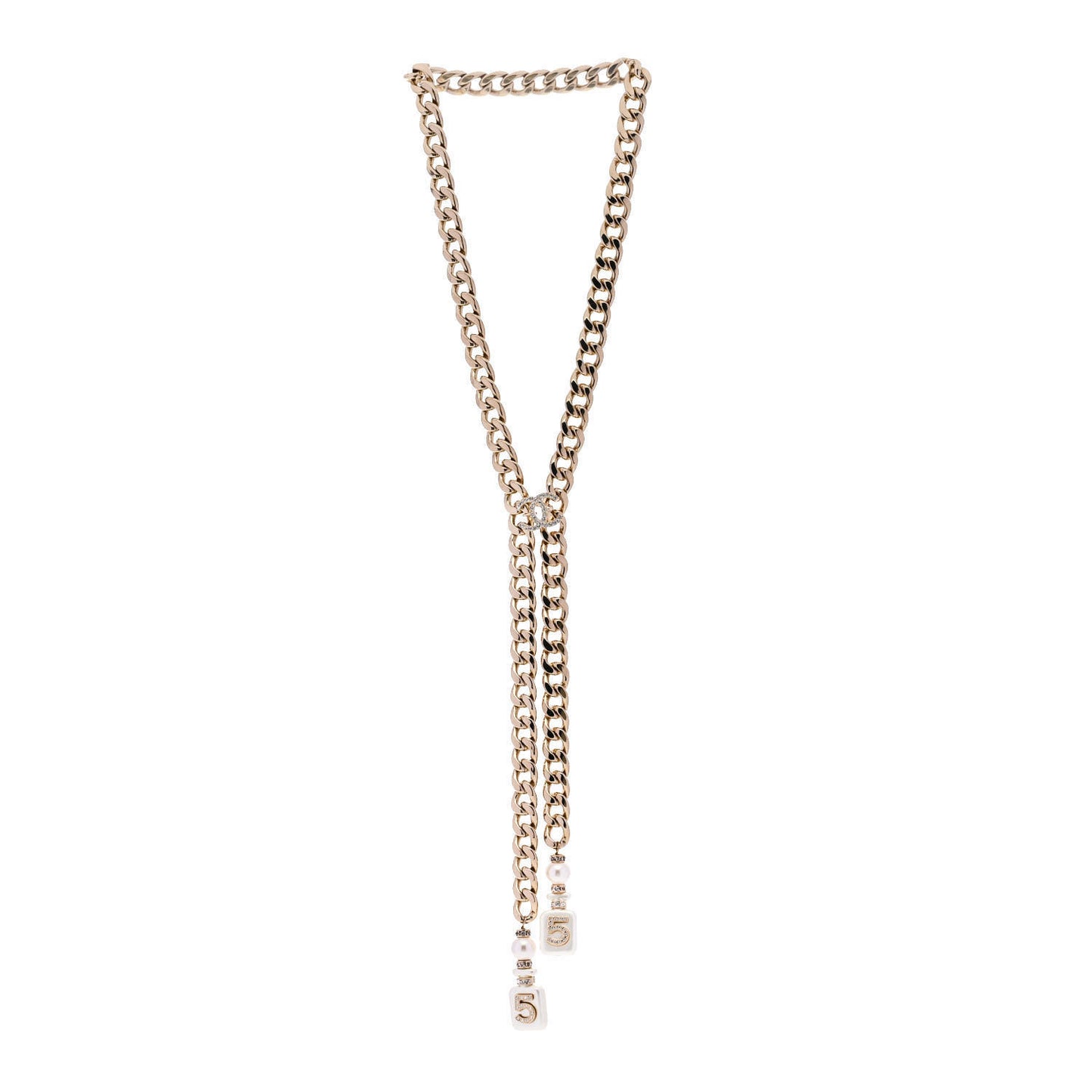 Pearl Resin Crystal CC No 5 Perfume Bottle Chain Gold