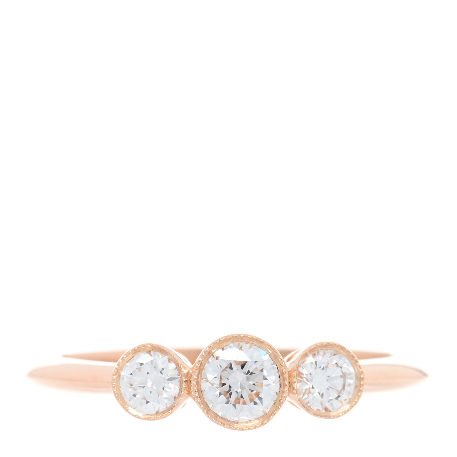 Tiffany 18K Rose Gold Diamond Three Stone Milgrain Ring 48 4.5 1 of 5