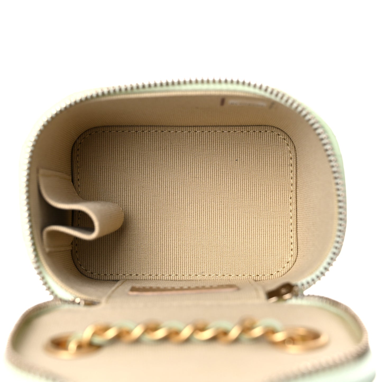 Lambskin Quilted Pearl Crush Mini Vanity Case With Chain Light Green