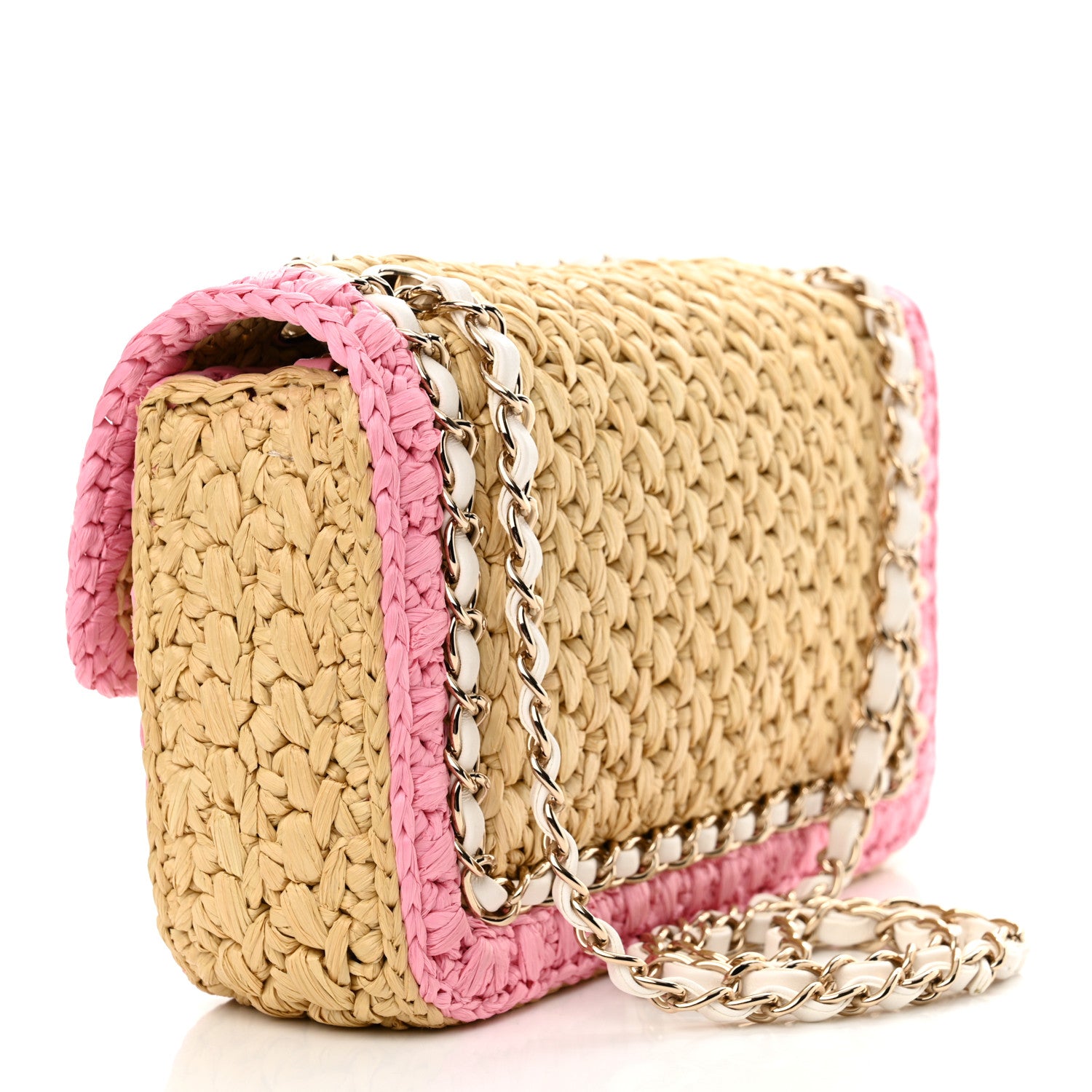 Chanel Raffia Chain Venice Beach Flap Bag Beige Pink 3 of 11