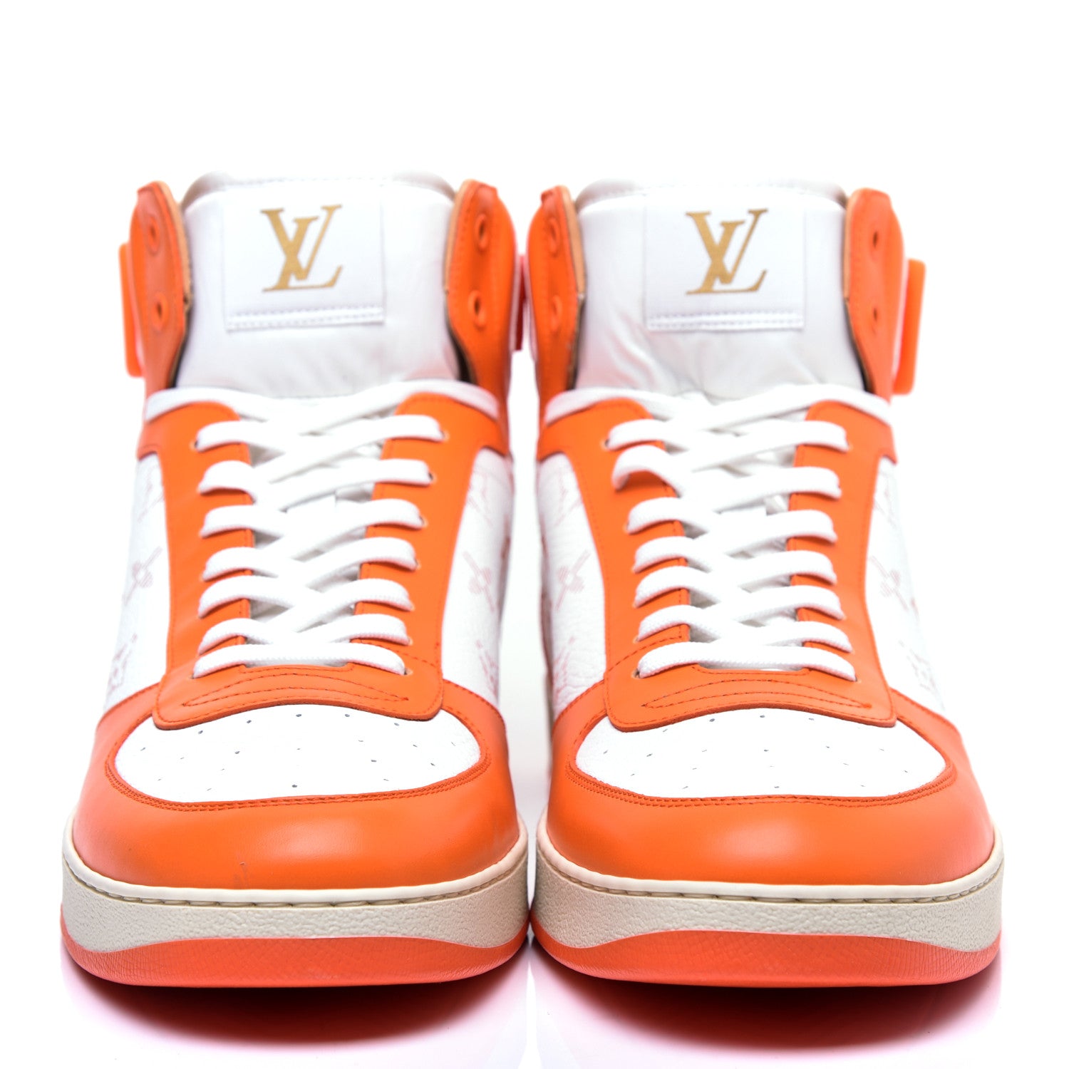 Louis Vuitton Calfskin Monogram Rivoli High Top Sneakers 10 Orange 2 of 9
