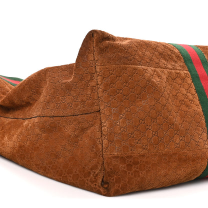 Gucci Suede GG Monogram Web Large Giglio Tote Brown 9 of 10
