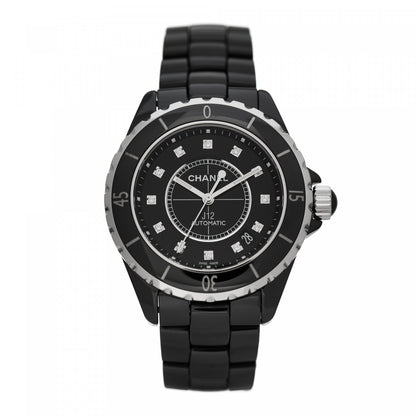 Chanel Stainless Steel Ceramic Diamond 38mm J12 Automatic Watch Black 1 of 5
