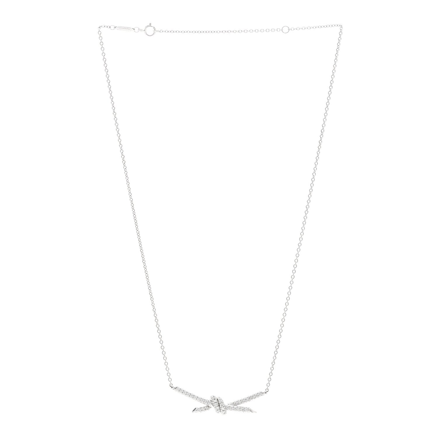 Tiffany 18K White Gold Diamond Knot Pave Necklace 3 of 6