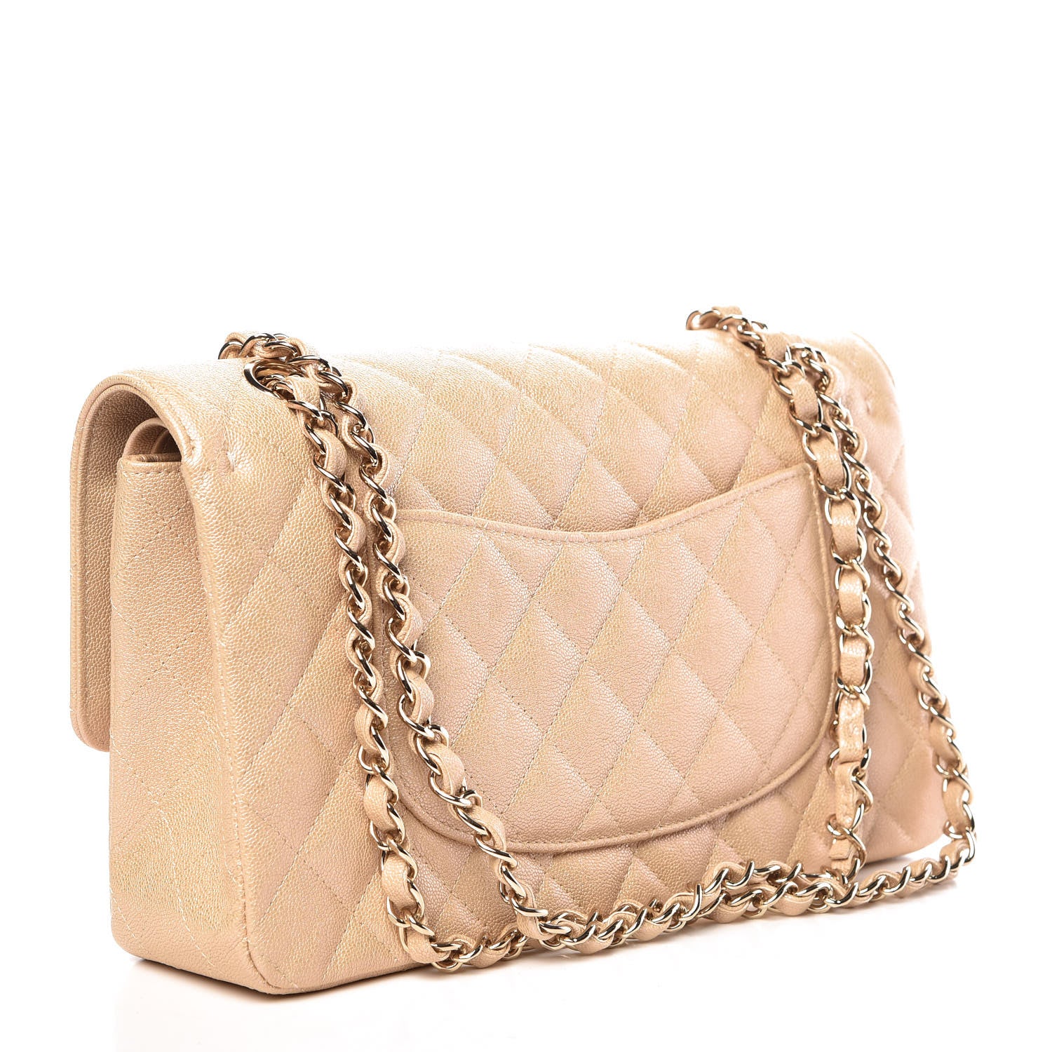 Chanel Iridescent Caviar Quilted Medium Double Flap Beige 3 of 10