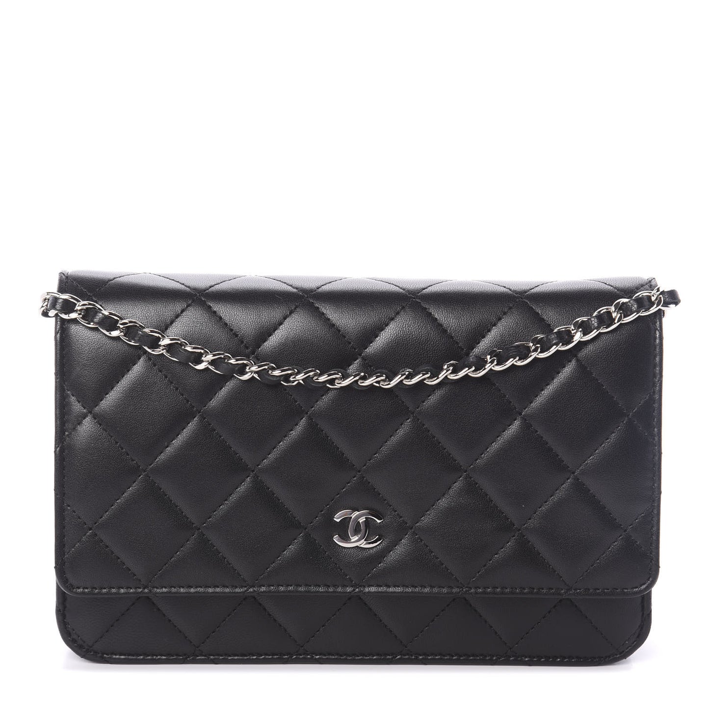 Lambskin Quilted Wallet On Chain WOC Black