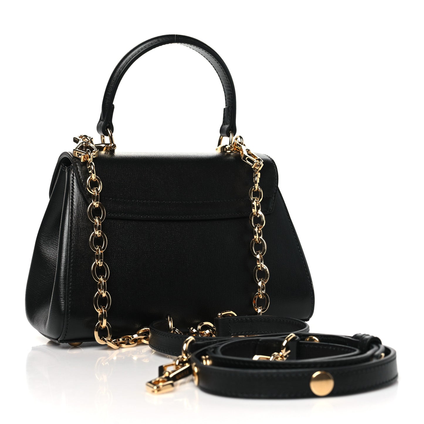 Glazed Textured Calfskin Mini Horsebit 1955 Top Handle Flap Bag Black