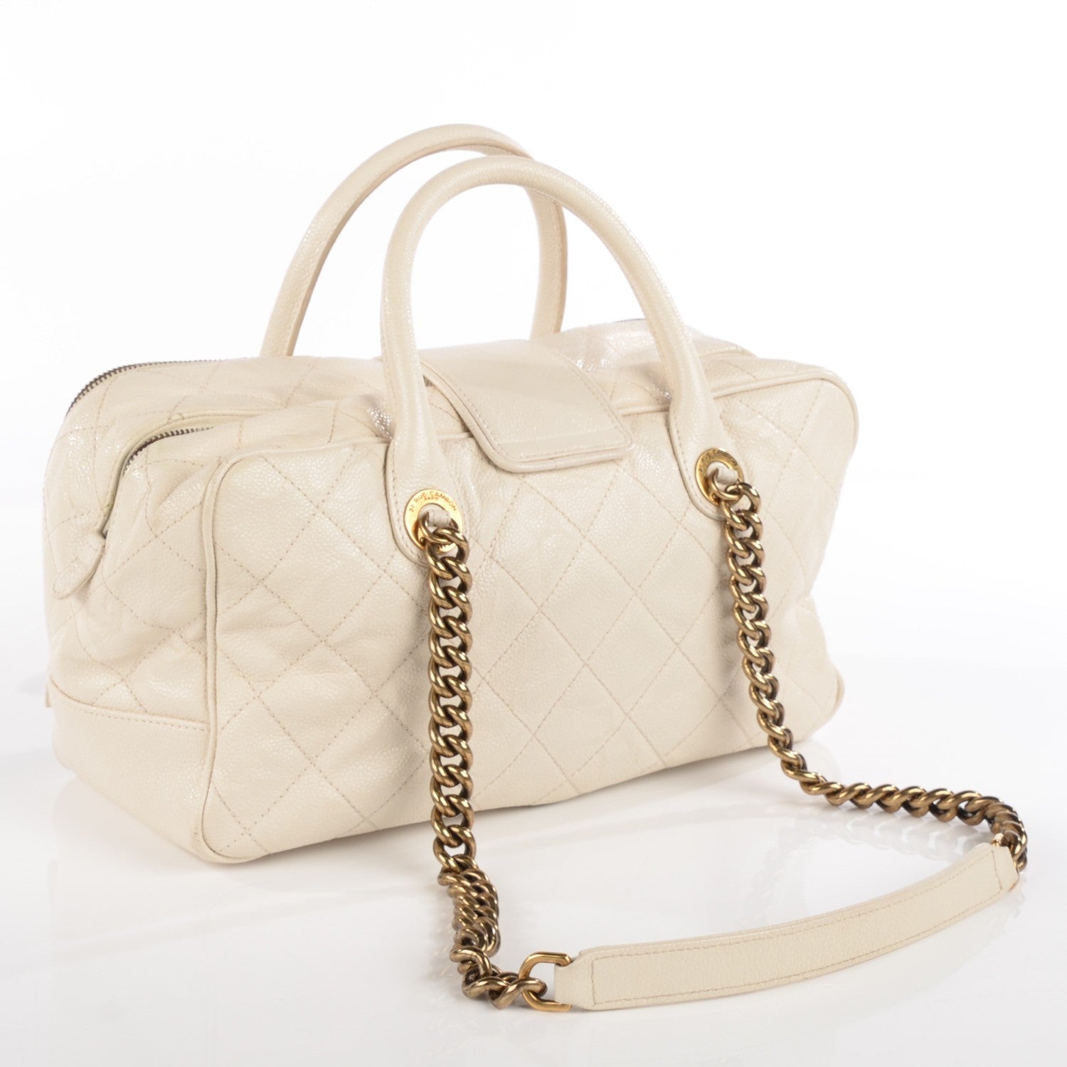 Chanel Crumpled Grained Calfskin Shiva Bowler White 3 of 9