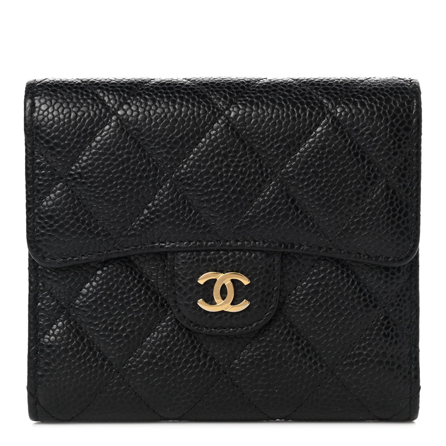 Caviar Quilted Compact Flap Wallet Black