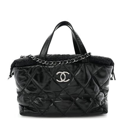 Chanel Glazed Calfskin Quilted Tweed Portobello Tote Black 1 of 10
