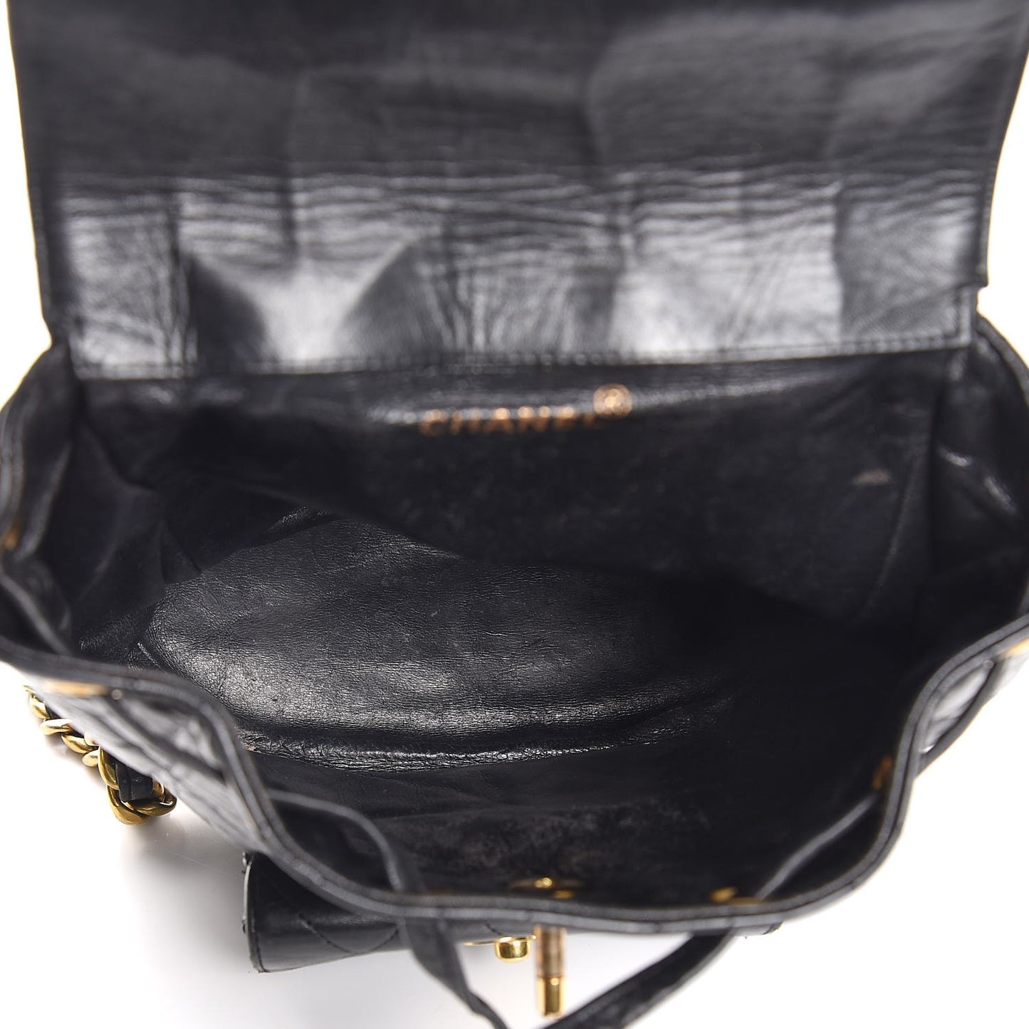 Lambskin Quilted Drawstring Backpack Black