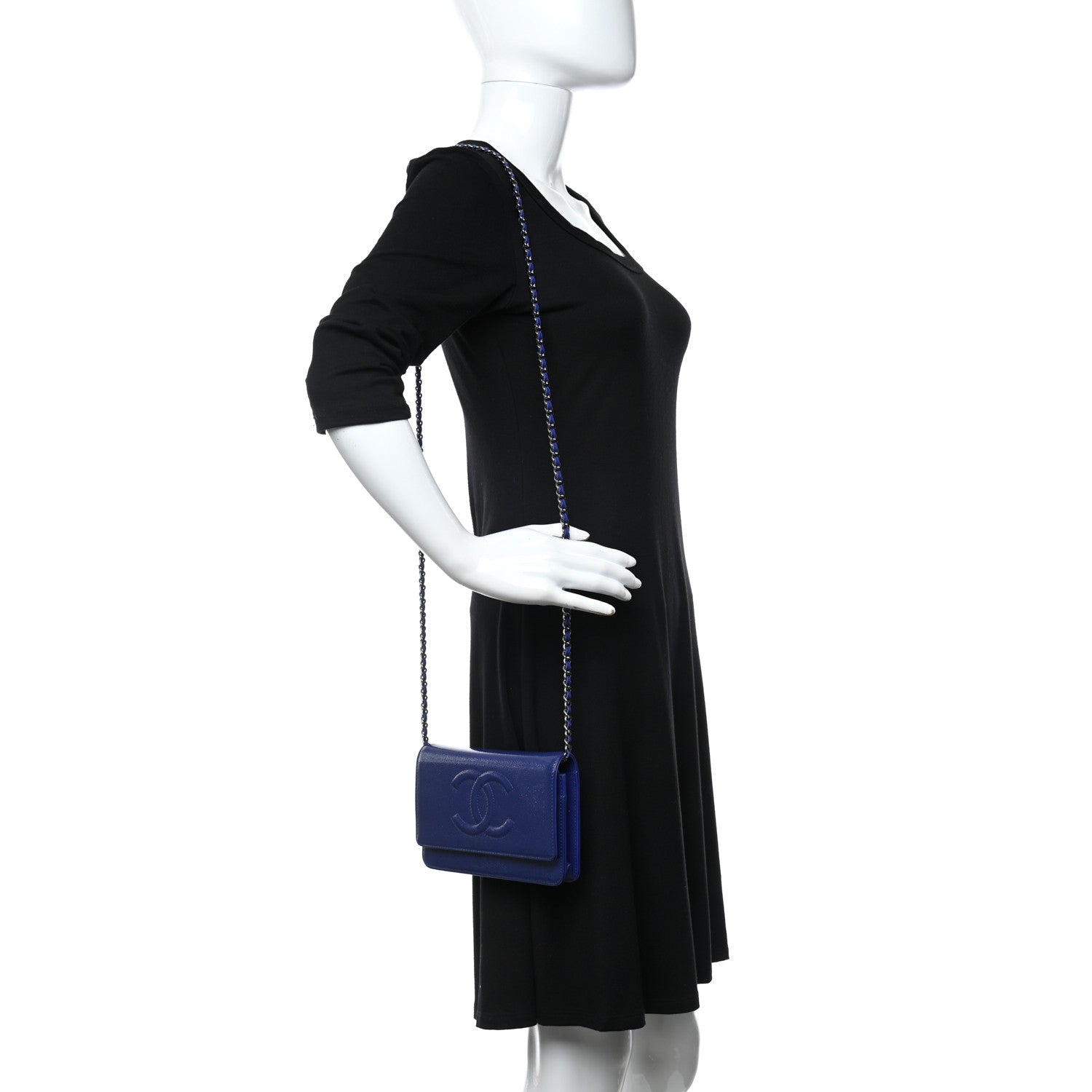 Chanel Patent Caviar Timeless CC Wallet on Chain WOC Blue 2 of 10