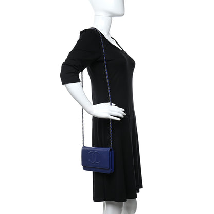 Chanel Patent Caviar Timeless CC Wallet on Chain WOC Blue 2 of 10