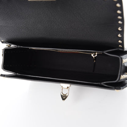 Valentino Garavani Pebbled Calfskin Medium Rockstud Flap Saddle Bag Black 5 of 7