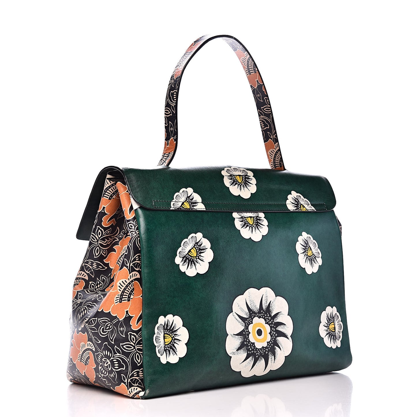 Calfskin Floral Print Mime Single Handle Bag Green