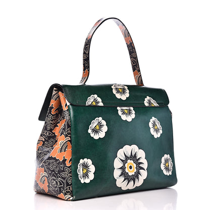 Valentino Garavani Calfskin Floral Print Mime Single Handle Bag Green 3 of 12