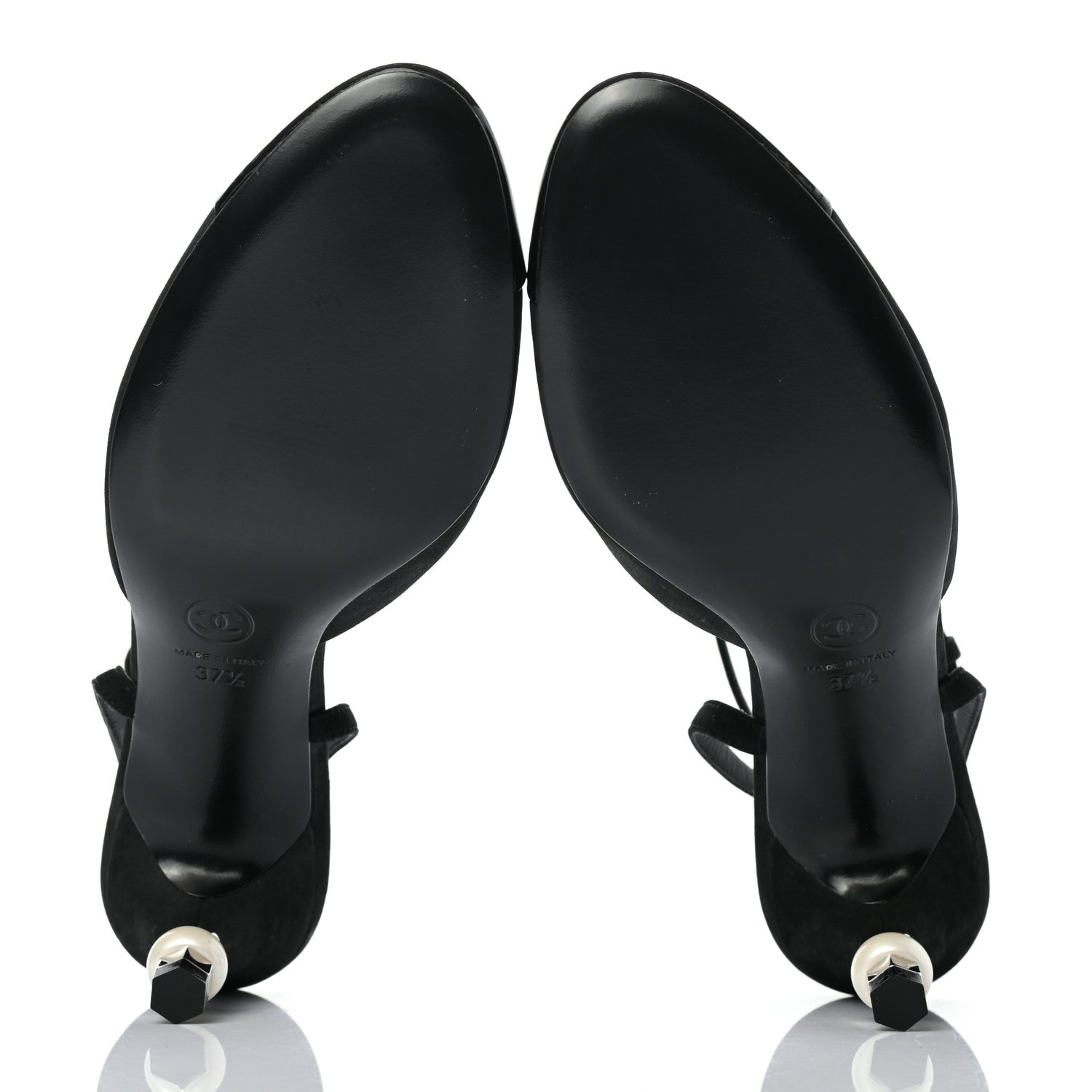 Chanel Suede Patent Calfskin Cap Toe Pearl Ankle Strap Pump 37.5 Black 5 of 9