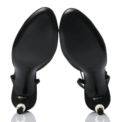 Chanel Suede Patent Calfskin Cap Toe Pearl Ankle Strap Pump 37.5 Black 5 of 9