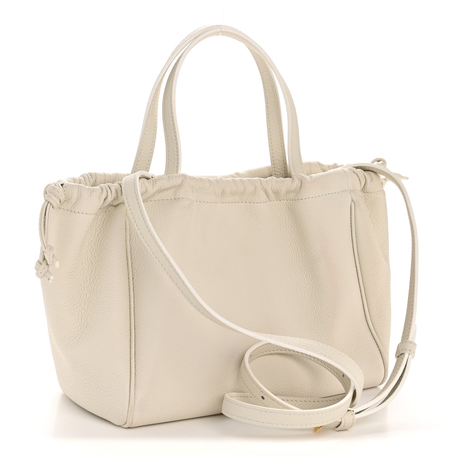 Celine Calfskin Cuir Small Triomphe Cabas Drawstring White 3 of 12