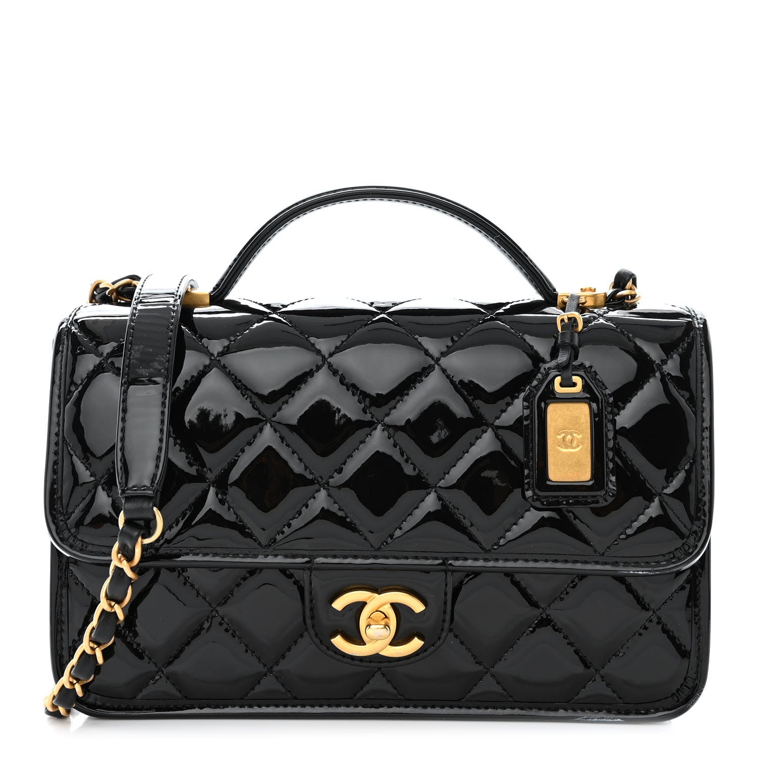 Chanel Patent Quilted Small School Memory Top Handle Flap Black 1 of 12