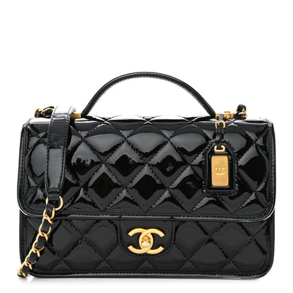 Chanel Patent Quilted Small School Memory Top Handle Flap Black 1 of 12