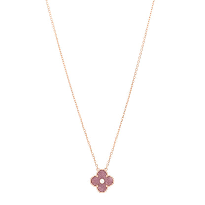 Van Cleef & Arpels 18K Rose Gold Diamond Rhodonite Vintage Alhambra Pendant Necklace 1 of 3