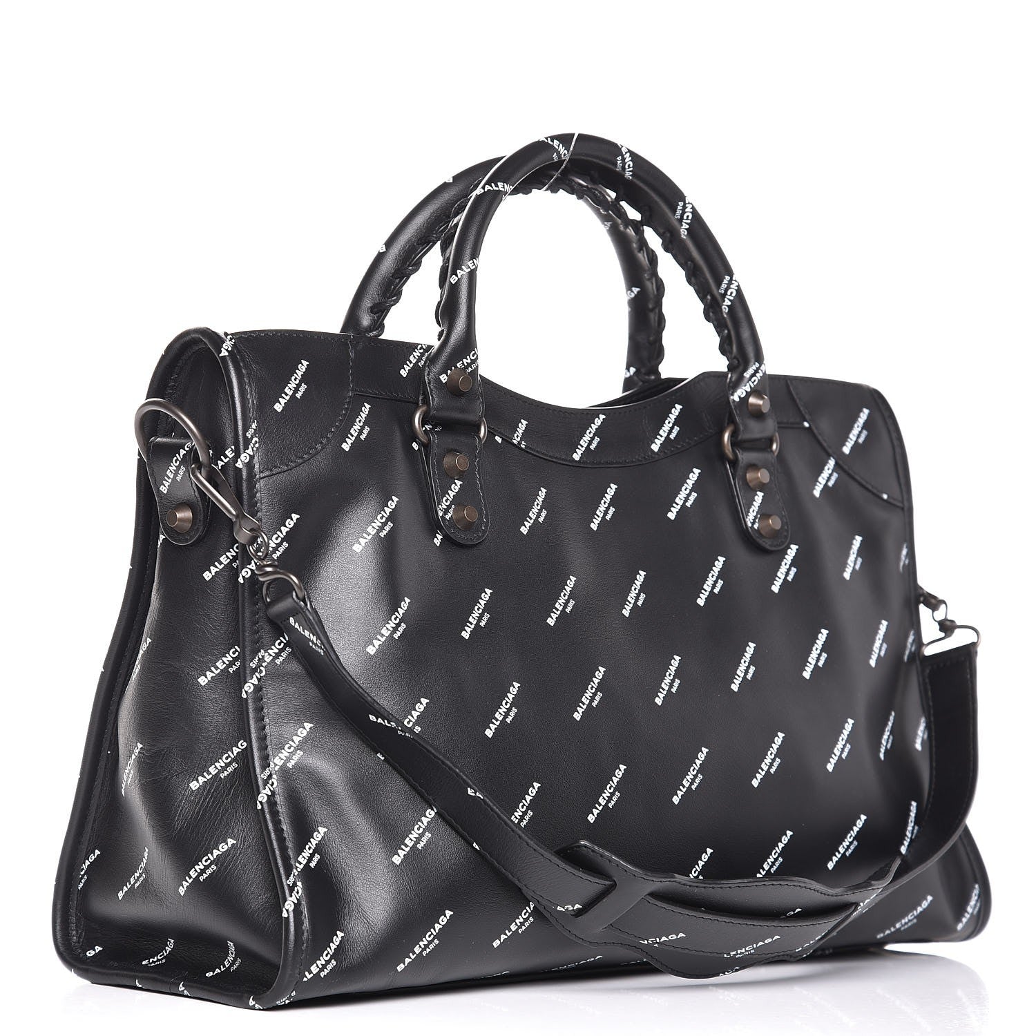 Balenciaga Veau Allover Logo Classic Hardware City Black White 4 of 8