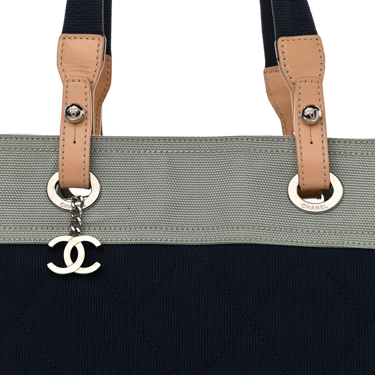 Chanel Canvas Quilted Large Paris Biarritz Tote Grey Blue 9 of 18