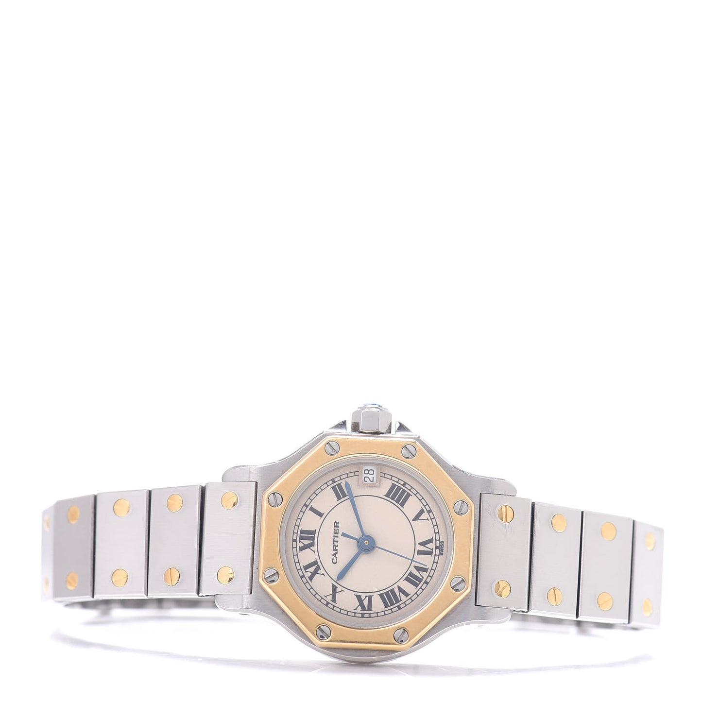 Stainless Steel 18K Yellow Gold 25mm Santos Octagon Quartz Watch