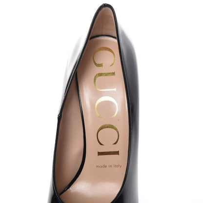 Gucci Polished Calfskin Removable Pearly Bow Elaisa Platform High Heel Pumps 36.5 Black 11 of 13