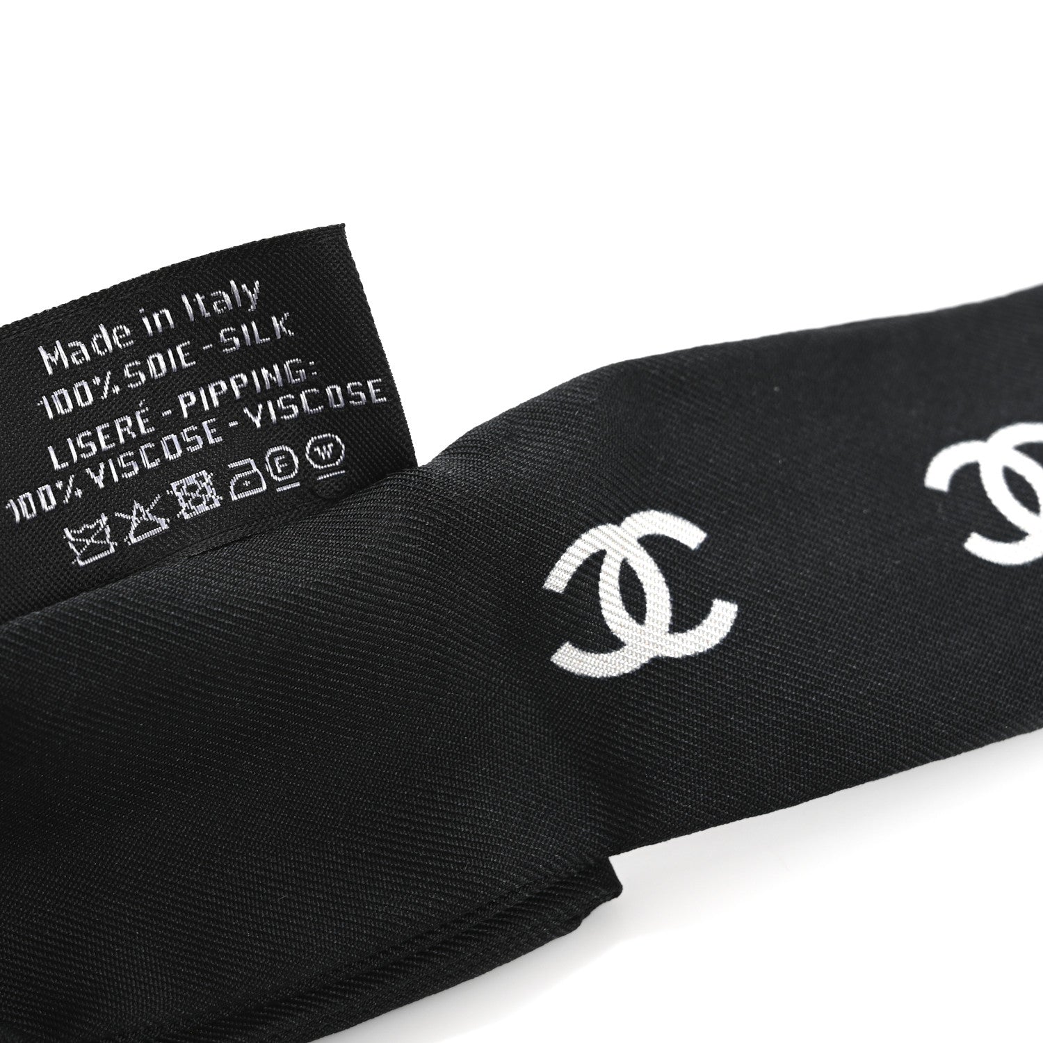 Chanel Silk CC Hair Tie Black Ecru 4 of 5