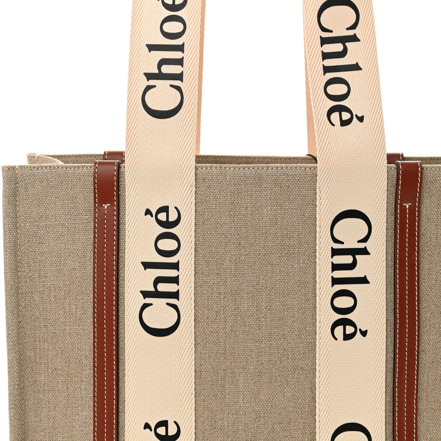 Cotton Calfskin Medium Woody Ribbon Tote White Brown