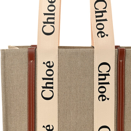 Chloe Cotton Calfskin Medium Woody Ribbon Tote White Brown 8 of 10